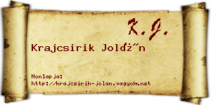 Krajcsirik Jolán névjegykártya